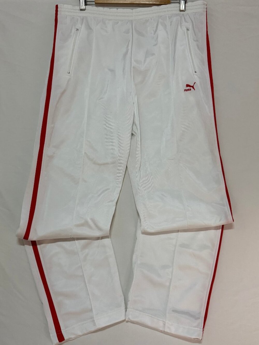 Vintage 90s Puma Track Pants White Red Side Stripe Mens L Retro Athletic